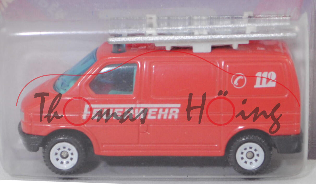 00011 VW T4 Transporter Kastenwagen (4. Gen., Typ 7D, Mod. 90-95) Feuerwehr-Gerätewagen, rot, FEUERWEHR / C 112, SIKU, 1:62, P26 war offen