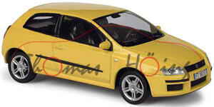 Fiat Stilo Dreitürer, Modell 2001-2004, ginstergelb, Norev, 1:43, Werbeschachtel