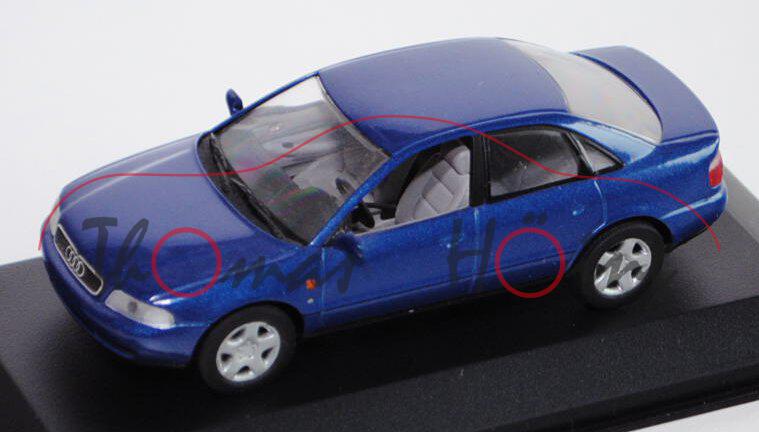 Audi A4 (B5, Typ 8D), Modell 1994-2000, blaumetallic, Minichamps, 1:43, Werbeschachtel