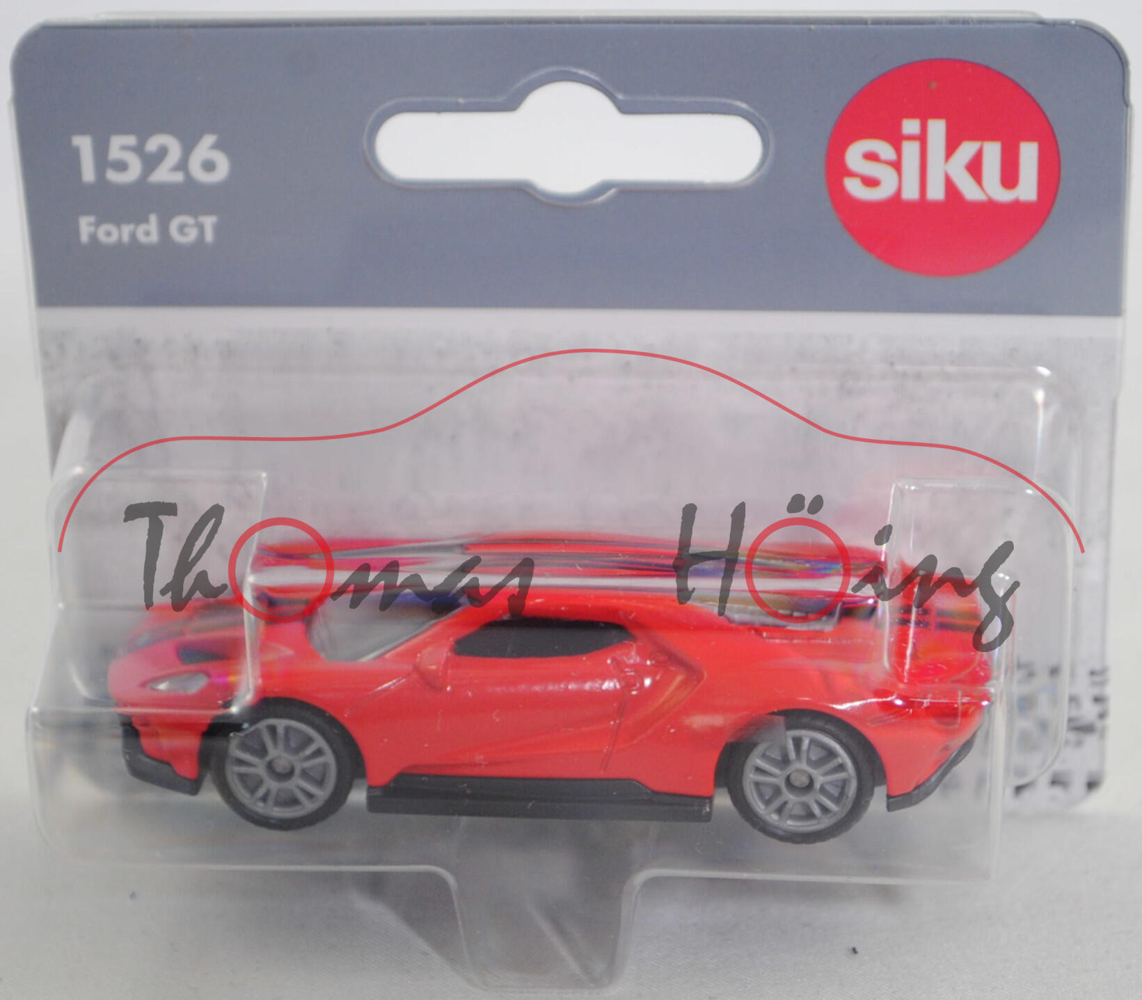 00000 Ford GT (2. Generation, Baureihe GT, Modell 2016-2019), hell-verkehrsrot, innen schwarz, B49 geschlossen silber, SIKU SUPER, 1:62, P29f