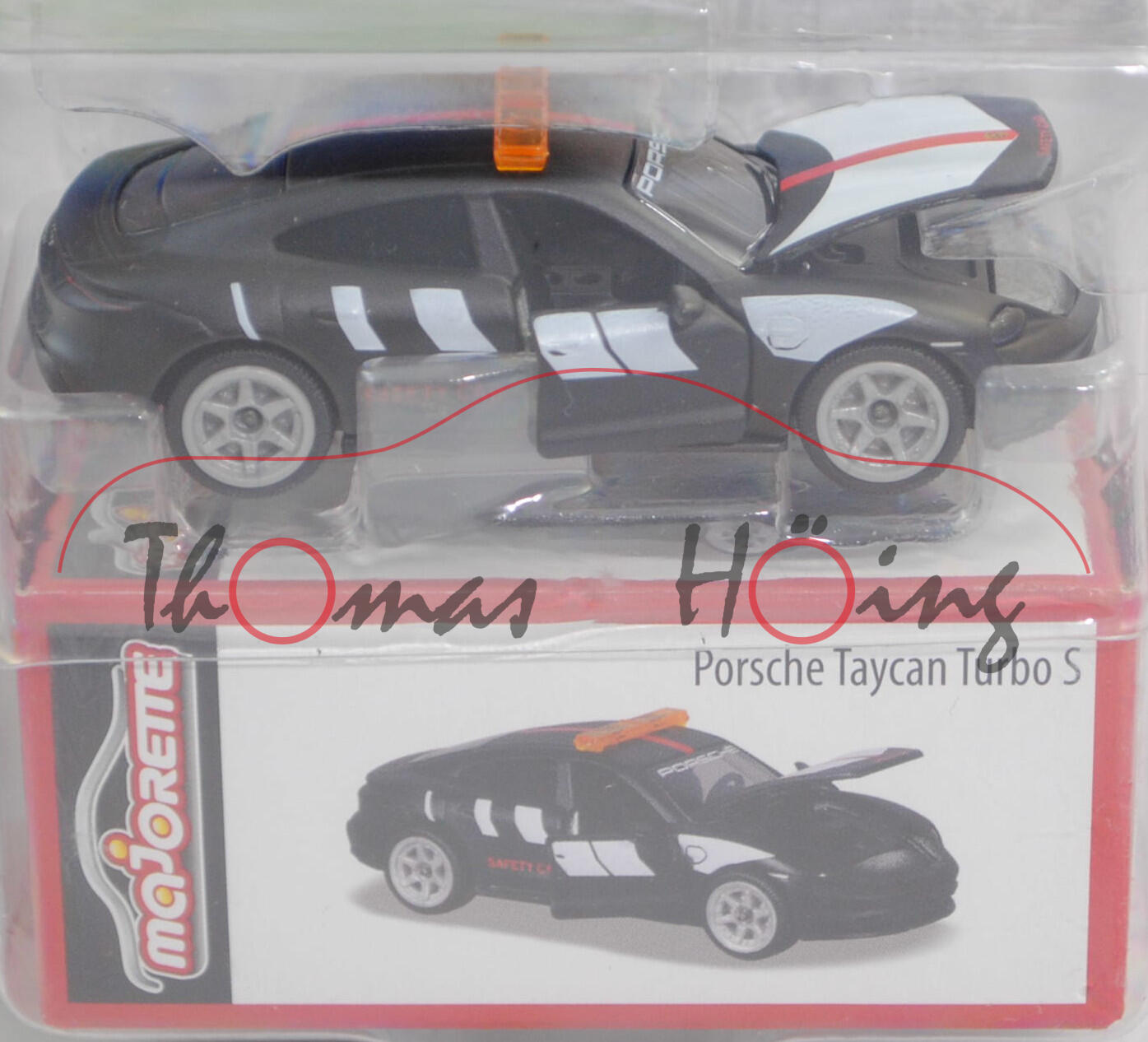 Porsche Taycan Turbo S (Typ 9J1, Modell 2019-) Safty Car, mattschwarz, majorette, 1:63, Blister