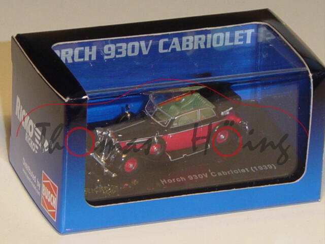 Horch 930V Cabriolet 1939, schwarz/karminrot, Verdeck offen, Ricko / Busch, 1:87, PC-Box