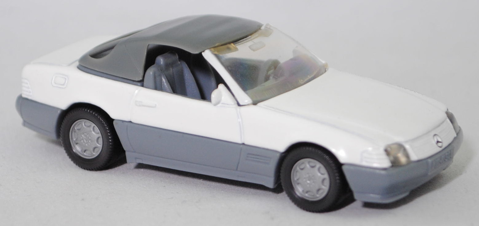00004 Mercedes-Benz 500 SL mit Verdeck (Hardtop) (R 129, Modell 1989-1992), reinweiß/fehgrau, Scheibe seitlich  reinweiß, Heckklappe ohne Stern, Hong, B7, SIKU SUPER, 1:55, m