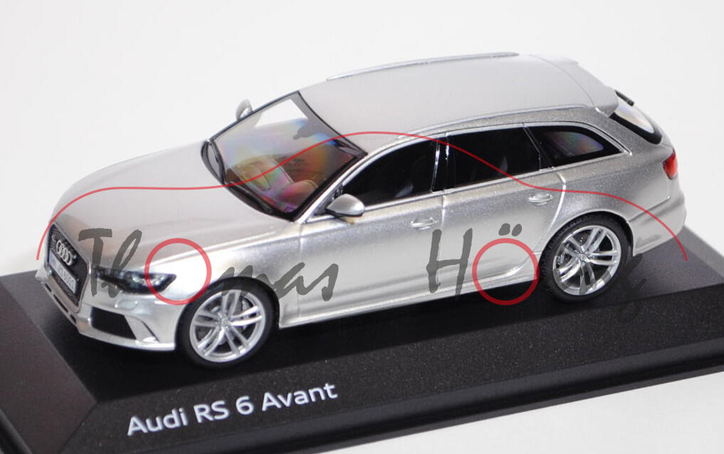 Audi RS6 Avant (C7, Typ 4G), Modell 2013, prismasilber, Minichamps, 1:43, Werbeschachtel