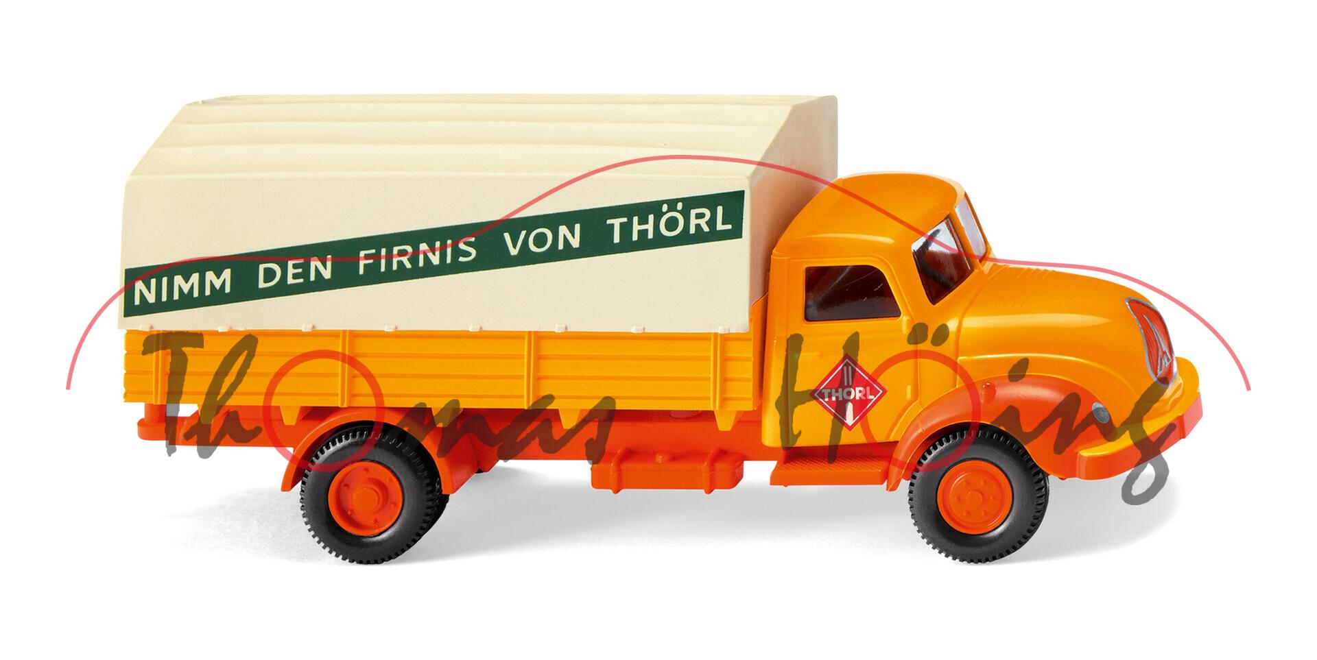 Magirus S 3500 (Rundhauber) Pritschen-LKW, sonnengelb, THÖRL-Logo auf Türen, Wiking, 1:87, mb