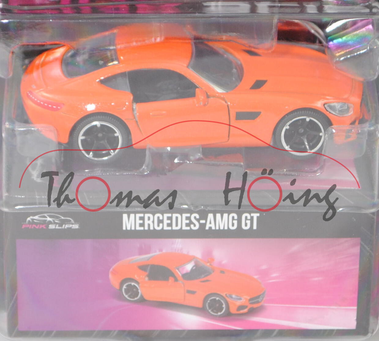 Mercedes-AMG GT Coupé (C 190, Mod. 15-17), hellrotorangemet., Jada TOYS by majorette, 1:60, Blister