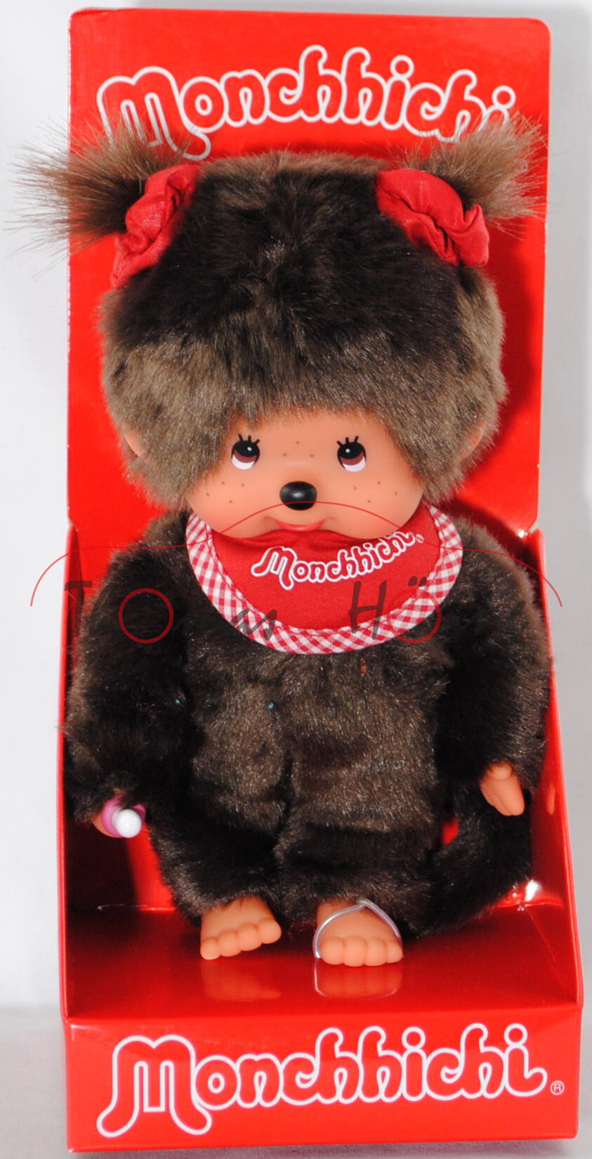 Monchhichi Standard Girl Red Bib (Mädchen mit rotem Latz), 20 cm groß, Sekiguchi