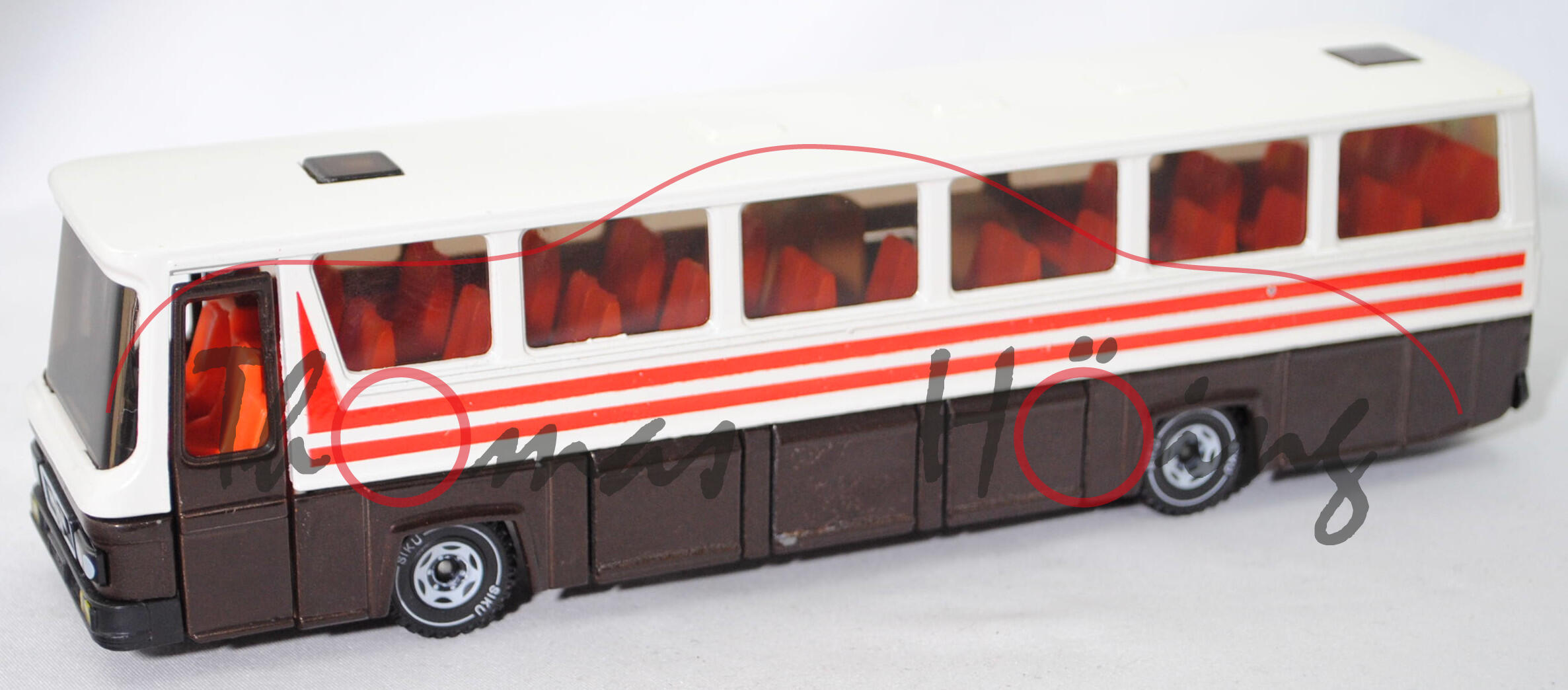 00001 MAN Reiseomnibus SR 280 (Modell 1977-1980), weiß/braun, ohne Zubehör, SIKU, 1:55, m-