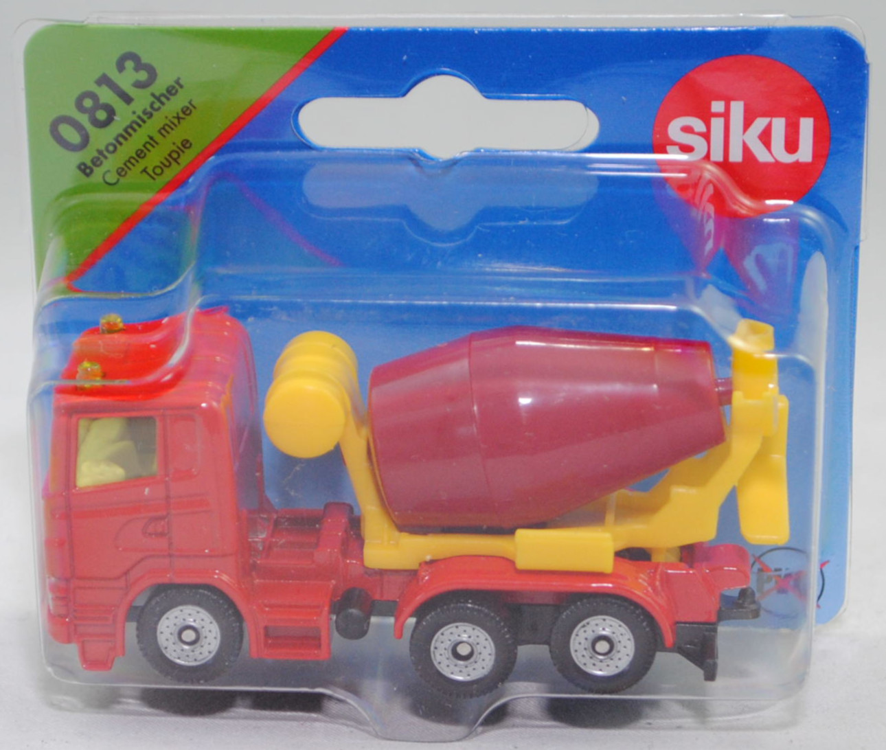 00016 Scania R380 (CR16, Day cab, Modell 2007-2009) Betonmischer, hell-karminrot/verkehrsgelb, Stoßfänger vorne durchgehend, C36, SIKU, 1:89, P29e