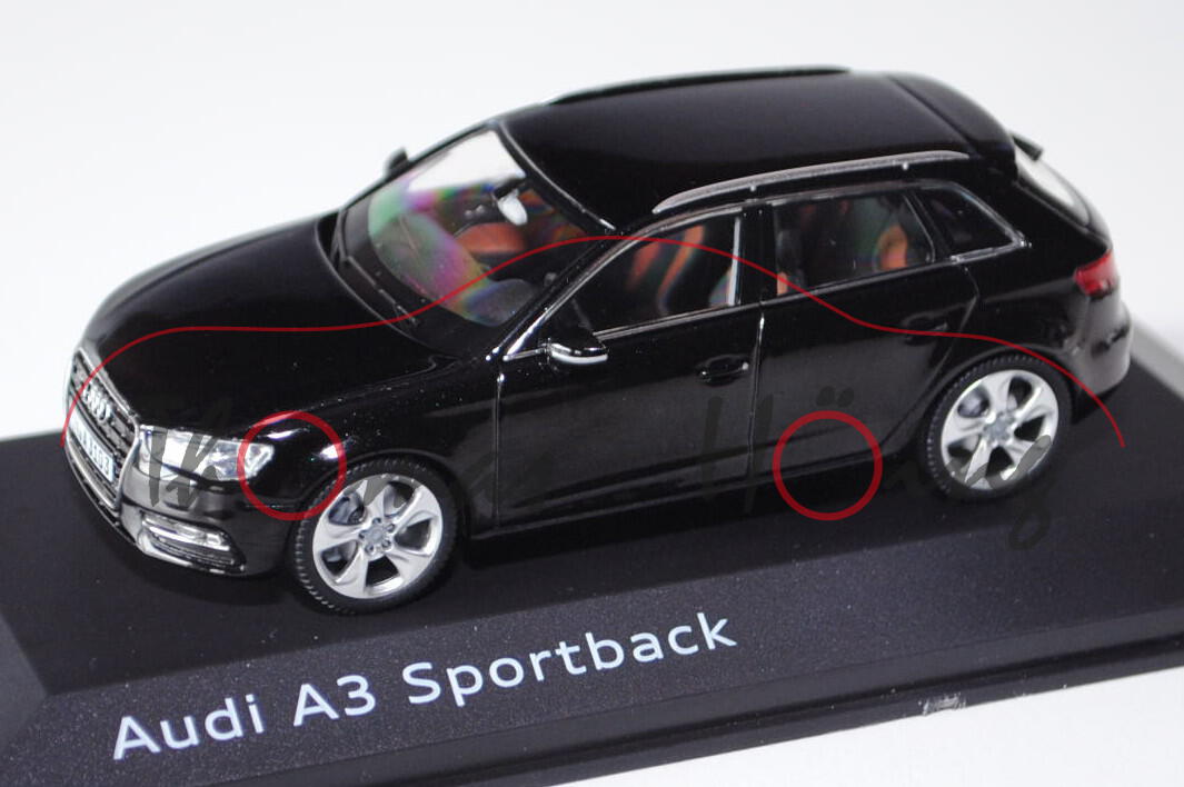 Audi A3 Sportback (Typ 8VA), Modell 2013-, phantomschwarz, Schuco, 1:43, Werbeschachtel