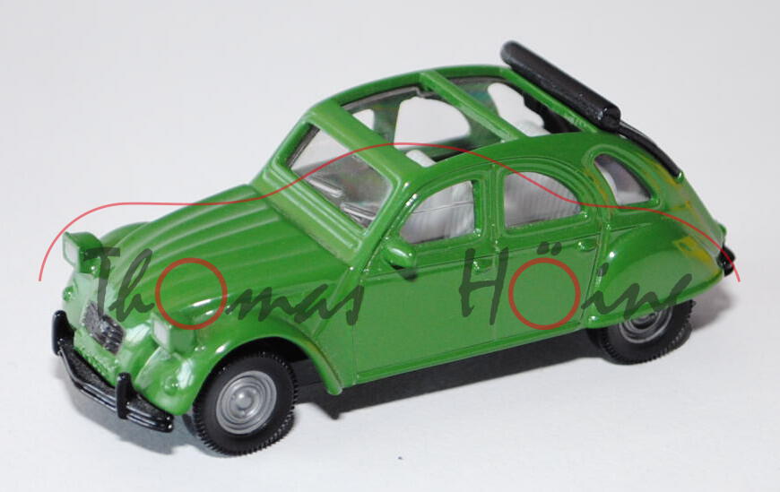 Citroen 2 CV 6, Modell 1975-1990, dunkel-farngrün, innen grau, Lenkrad schwarz