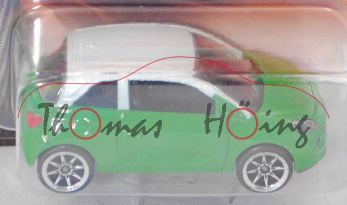 Opel Adam (Modell 2013-2019) (Nr. 202A), dunkel-signalgrün, Dach reinweiß, majorette, 1:55, Blister