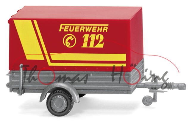 Feuerwehr - PKW-Anhänger mit Plane, silber/rot, FEUERWEHR / C 112, Wiking, 1:87, mb