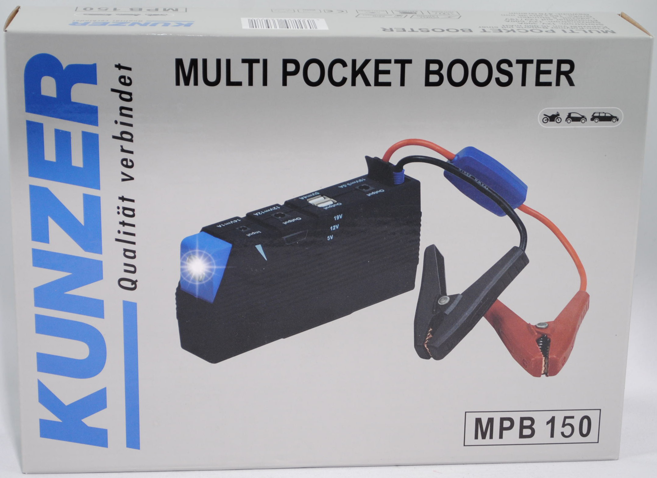 KUNZER Multi-Pocket-Booster, Li-Ion-Polymer Batterie mit einer Kapazität von 15.000 mAH; Startstrom: