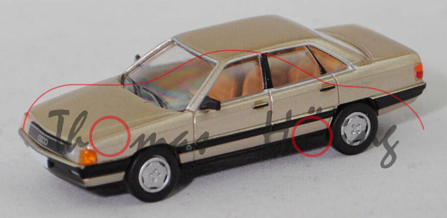 Audi 100 CC (3. Generation, Baureihe C3, Typ 44, Vorfacelift (VFL), Modell 1982-1987), gobimetallic (LY1V), Premium ClassiXXs®, 1:87, mb