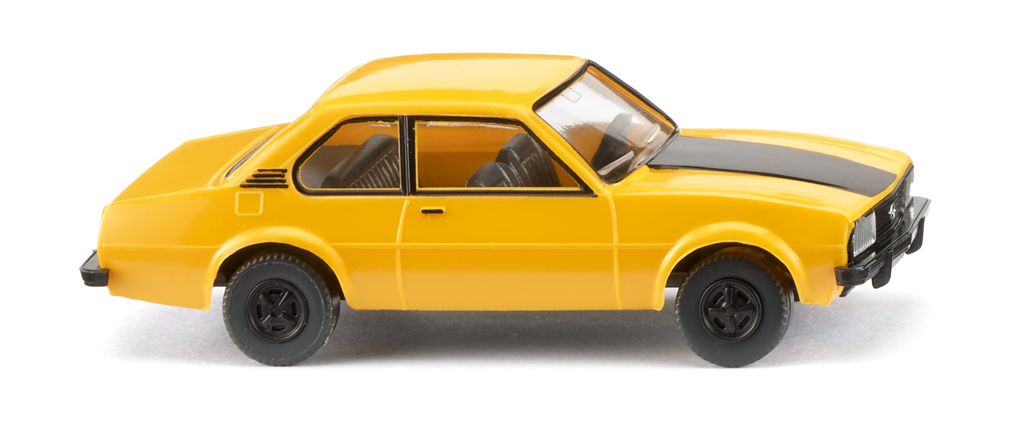 Opel Ascona 1.3 N / 1.6 N / 2.0 S SR 2türig (Typ B, Modell 1979-1981), Karosserie signalgelb, Motorhaube mittig schwarz, Wiking, 1:87, mb