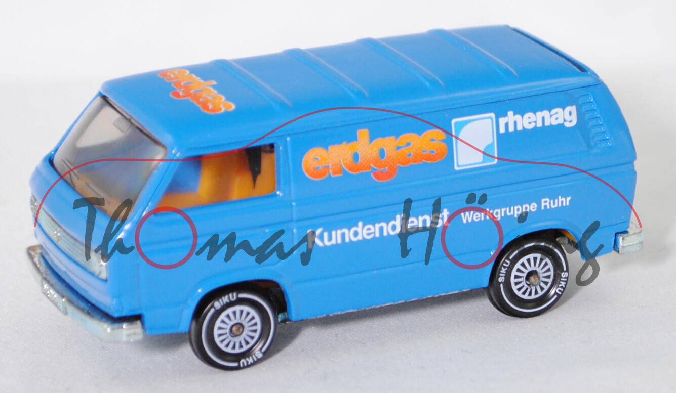 VW Transporter Kastenwagen (T3, Modell '80, Modell 1979-1982), himmelblau, erdgas rhenag / Kundendienst Werkgruppe Ruhr, R11, SIKU, 1:60, m (Limited Edition)