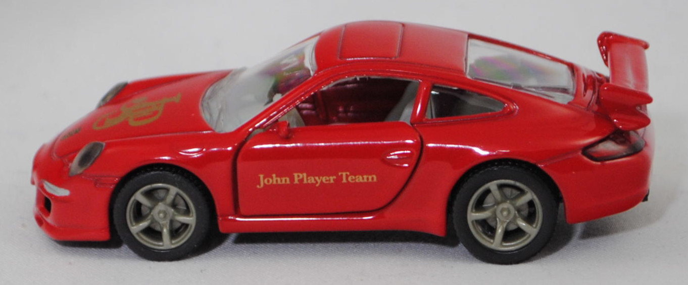 00000 JPS Porsche 911 Carrera S (Typ 997.1 Coupé bzw. 997 MK1 Coupé, Vorfacelift, Modell 2004-2008), dunkel-verkehrsrot, JPS / John Player Team, SIKU SUPER, 1:55, m (Limited)