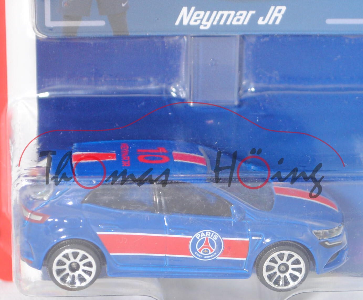 Renault Mégane R.S. (Mod. 18), enzianblau, 10 / NEYMAR JR, mit Sammelkarte, majorette, 1:63, Blister