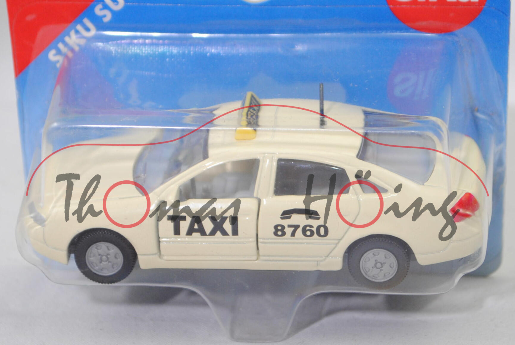 00001 Audi A6 1.9 TDI Advance (C5, Typ 4B, VFL, Modell 1997-2001) Taxi, hellelfenbein, TAXI / C / 8760, SIKU, 1:53, P28a