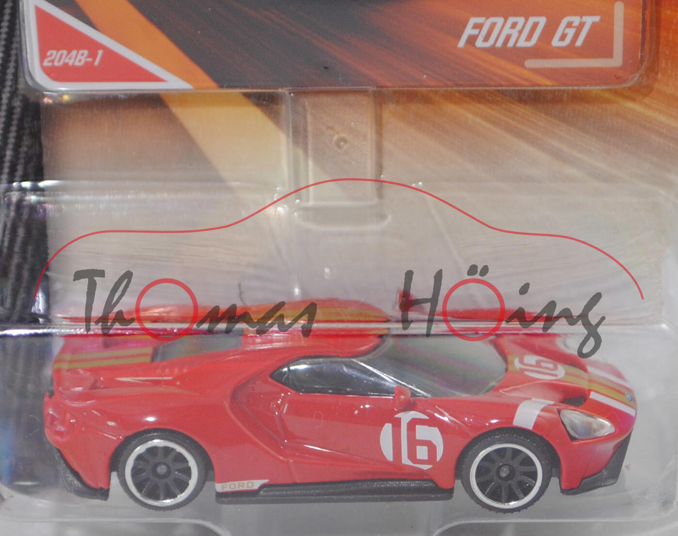 Ford GT (2. Gen., Modell 2016-2022) Alan Mann Heritage Edition, karminrot, majorette, 1:63, Blister