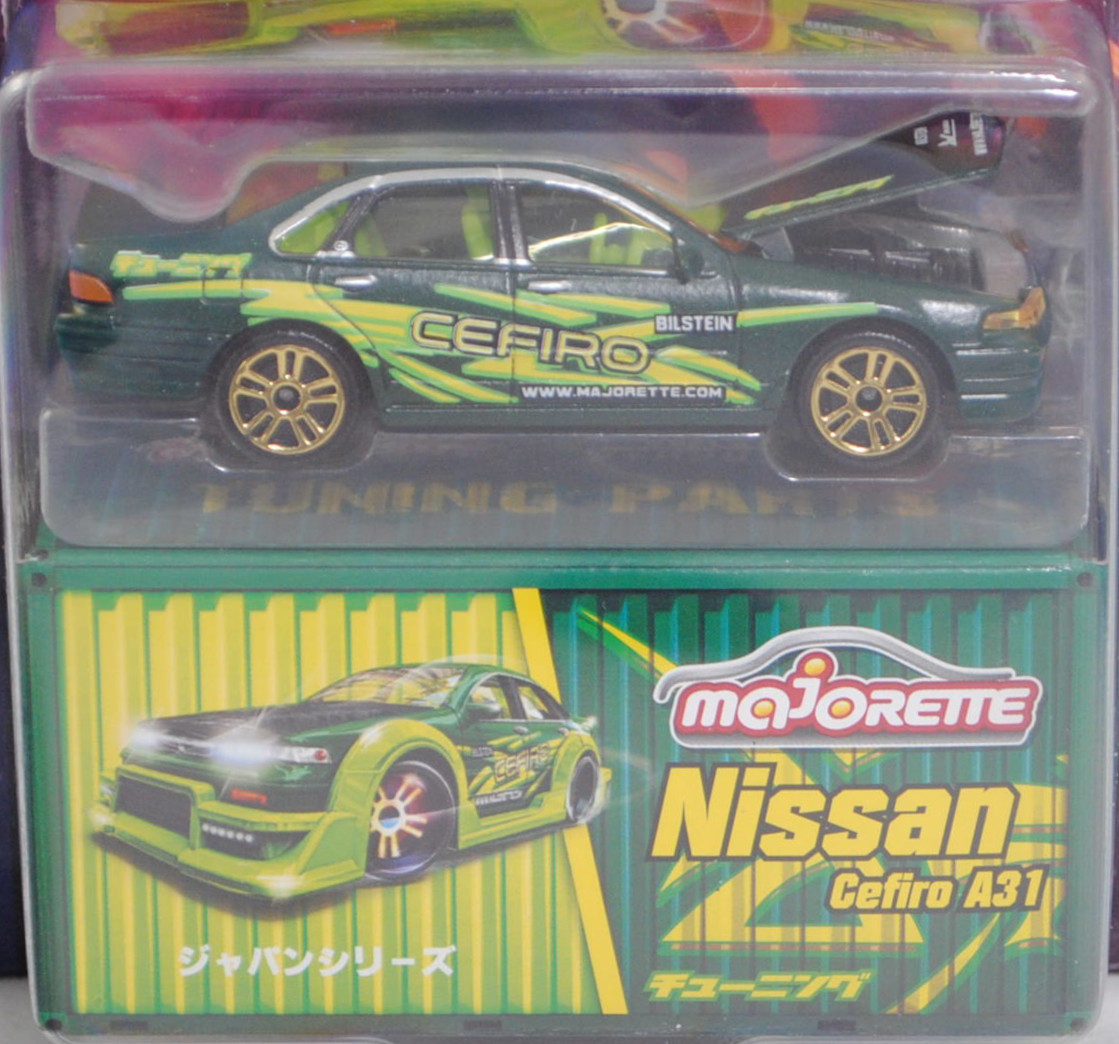 NISSAN Cefiro 2.5 A31 (ECA31, Modell 1988-1994), grün, Beilage: Tuning-Teile, majorette, 1:58, mb