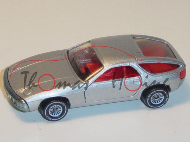 00002 Porsche 928 (Modell 1977-1982), silbergraumetallic, innen verkehrsrot, Lenkrad schwarz, Bpr. 1