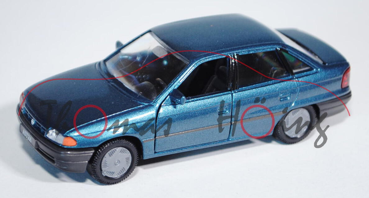 Opel Astra (Typ F, Viertürer, Stufenheck), Modell 1991-1994, lagunenblau metallic, Türen + Heckklapp