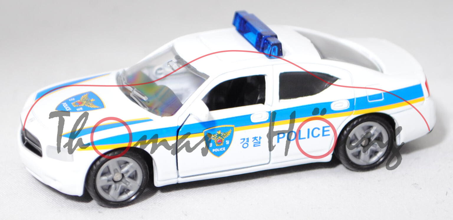 72802 KR Dodge Charger SXT 3.5L V6 (Mod. 05-10) Police Car, weiß, Spiegel abgebrochen, SIKU, P29e