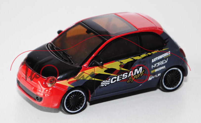 Fiat 500, dunkel-verkehrsrot/schwarz/schiefergrau, CESAM / Sport / NOREV, 1:50, Norev STREET RACER, 