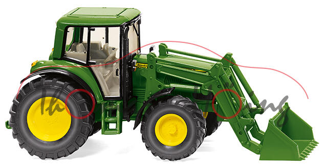 John Deere 6920 S Premium mit Frontlader (Mod. 01-06), smaragdgrün, Felgen gelb, Wiking, 1:87, mb