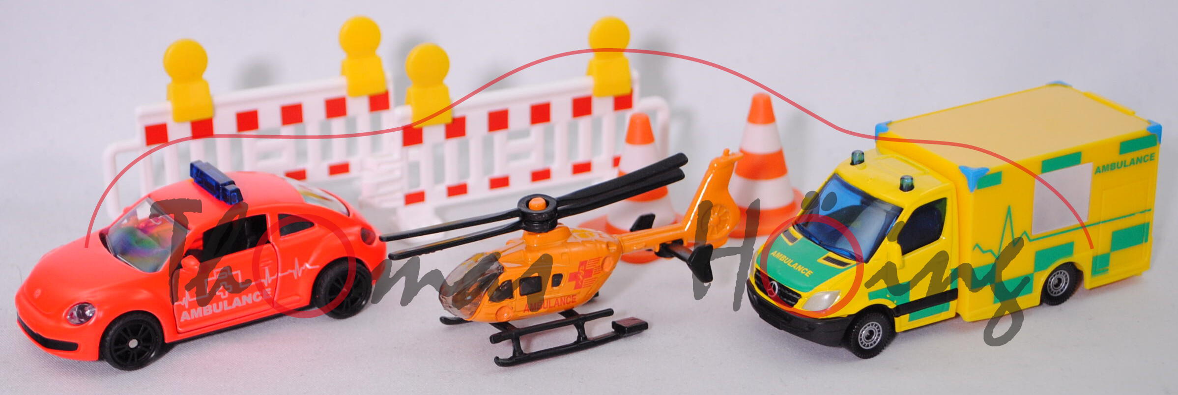 00000 Geschenkset Rettung: VW The Beetle Feuerwehr+Eurocopter EC 135+MIESEN Rettungswagen, P32mpR