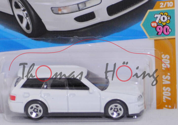 Audi Avant RS2 (werksinterne Bezeichnung P1 (P = Porsche), Typ 8C, Audi-Porsche RS2, Modell 1994-1995), reinweiß (alpinweiß, L90E), Hot Wheels, 1:64, langer Blister