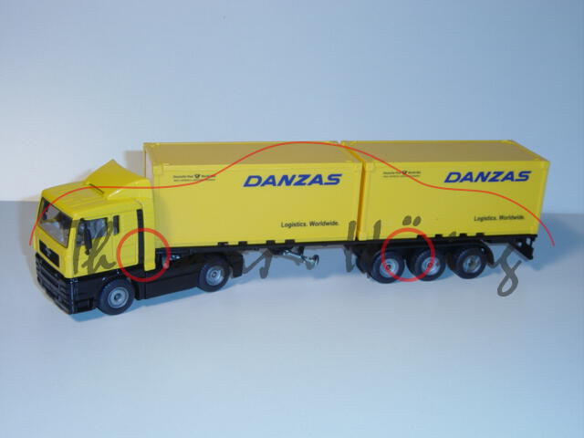 MAN TGA Container-LKW, kadmiumgelb/schwarz, DANZAS / Logistics. Worldwide., graue LKW16, L14n