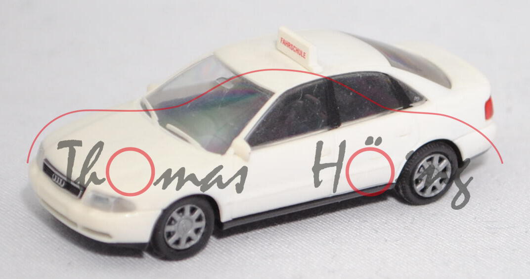 Audi A4 1.8 T quattro (B5, Typ 8D2, Modell 1994-1999) Fahrschule, reinweiß, Rietze, 1:87, Werbebox