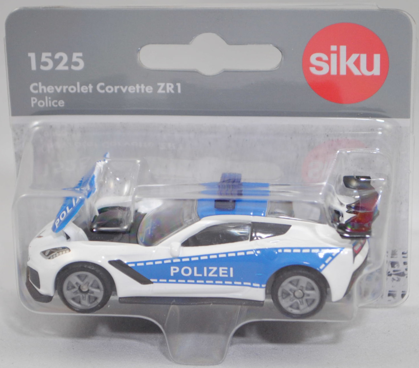 00001 Chevrolet Corvette ZR1 Coupé (7. Generation, C7 mit ZTK Track Performance Package, Modell 2018-2019) Polizei, reinweiß, POLIZEI, SIKU SUPER, 1:56, P29f