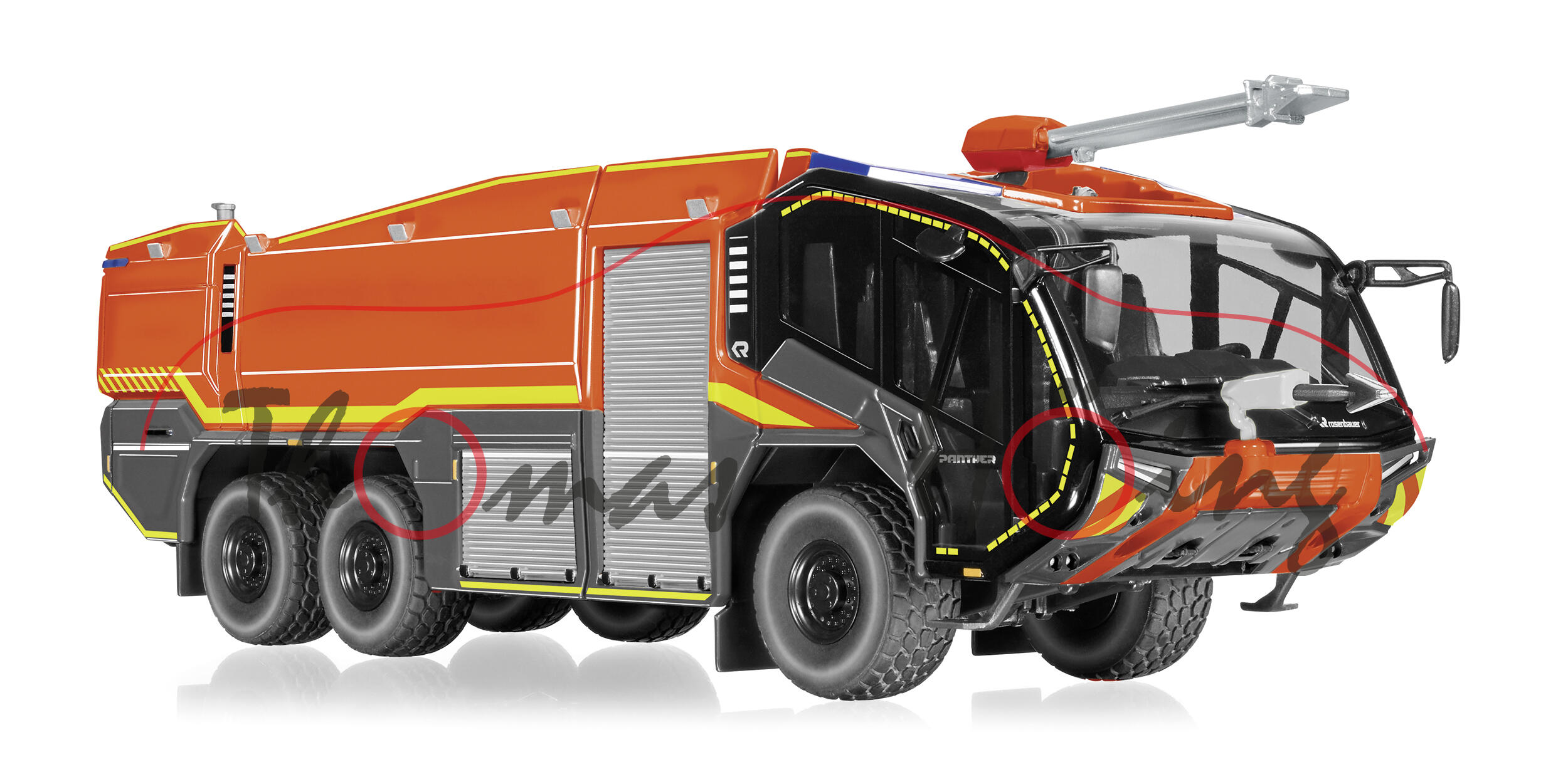 Feuerwehr - Rosenbauer FLF Panther 6x6 (Typ Modell 2015), rot, innen blaugrau, Wiking, 1:43, mb