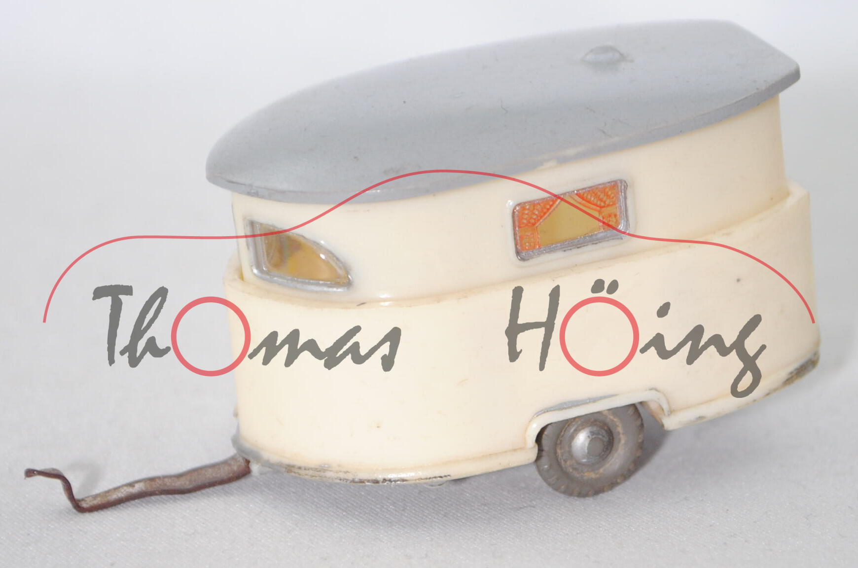 00000 Wittener Wohnwagen (Mod. 1954-1960), hellelfenbein, Dach hell-verkehrsgrau, Siku Plastik 1:60