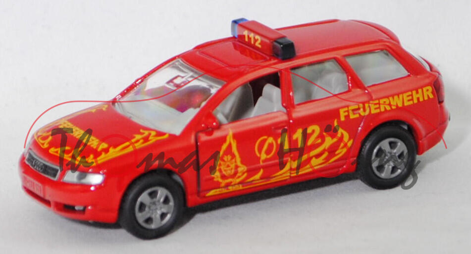 00003 Audi A4 Avant 2.5 TDI quattro (B6, Modell 2001-2004) Feuerwehr-Einsatzleitwagen, rot, C 112 FEUERWEHR / Feuerteufel / Flammen, SIKU, 1:55