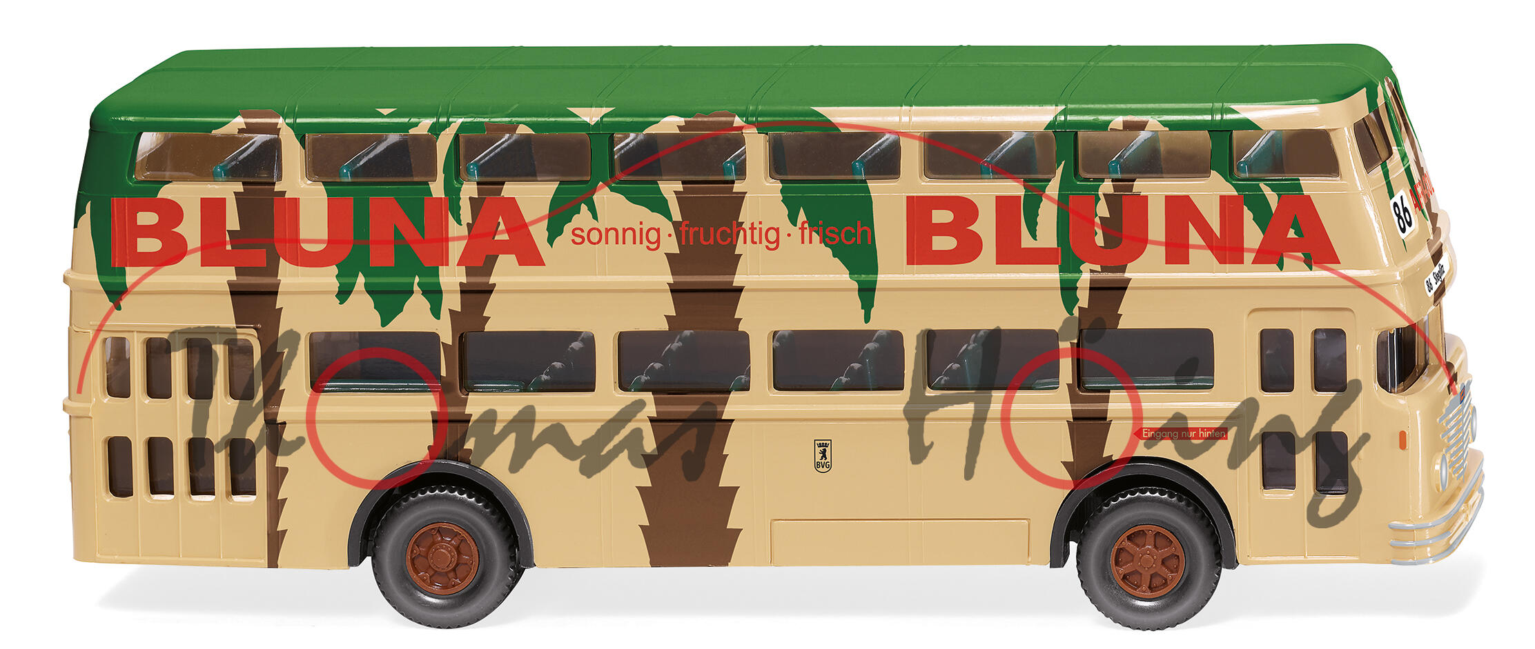 Büssing Doppeldeckerbus D2U (Mod. 51-64), beige, BLUNA sonnig fruchtig frisch, Wiking, 1:87, mb