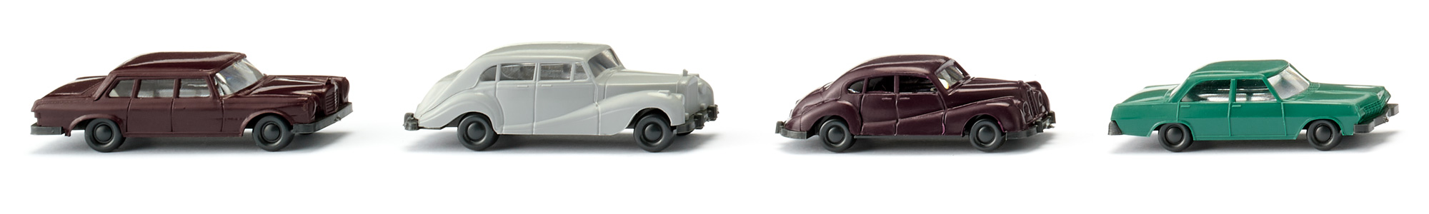 Vier klassische Personenwagen: Mercedes-Benz 600 + Rolls-Royce Silver Wraith + BMW 501 + Opel Admiral Limousine, N-Spur, Wiking, 1:160, mb