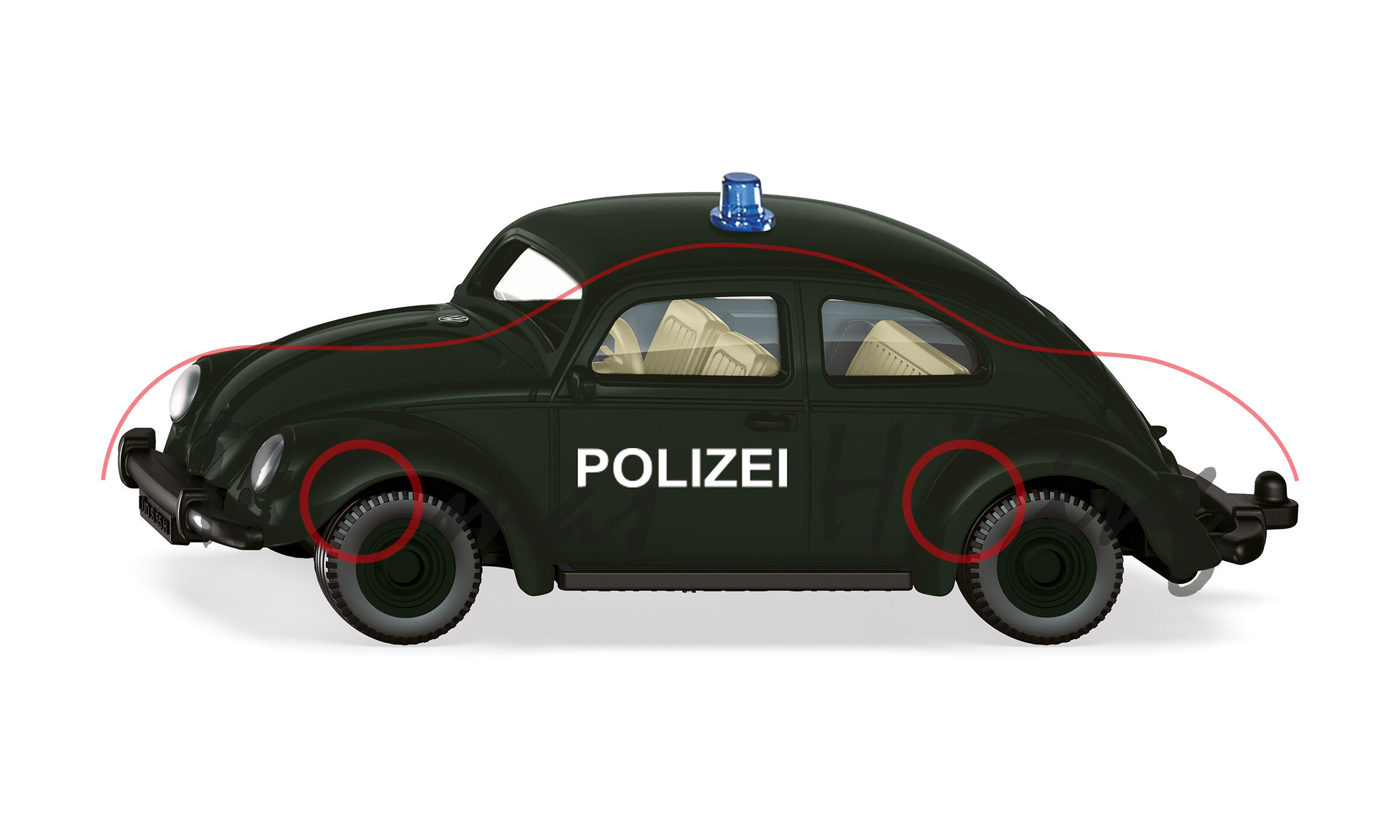 00000 VW Käfer 1200 Limousine (1. Gen., Typ 11, Modell 1955-1957) Polizei, tannengrün, POLIZEI, SIKU, 1:56, P29e