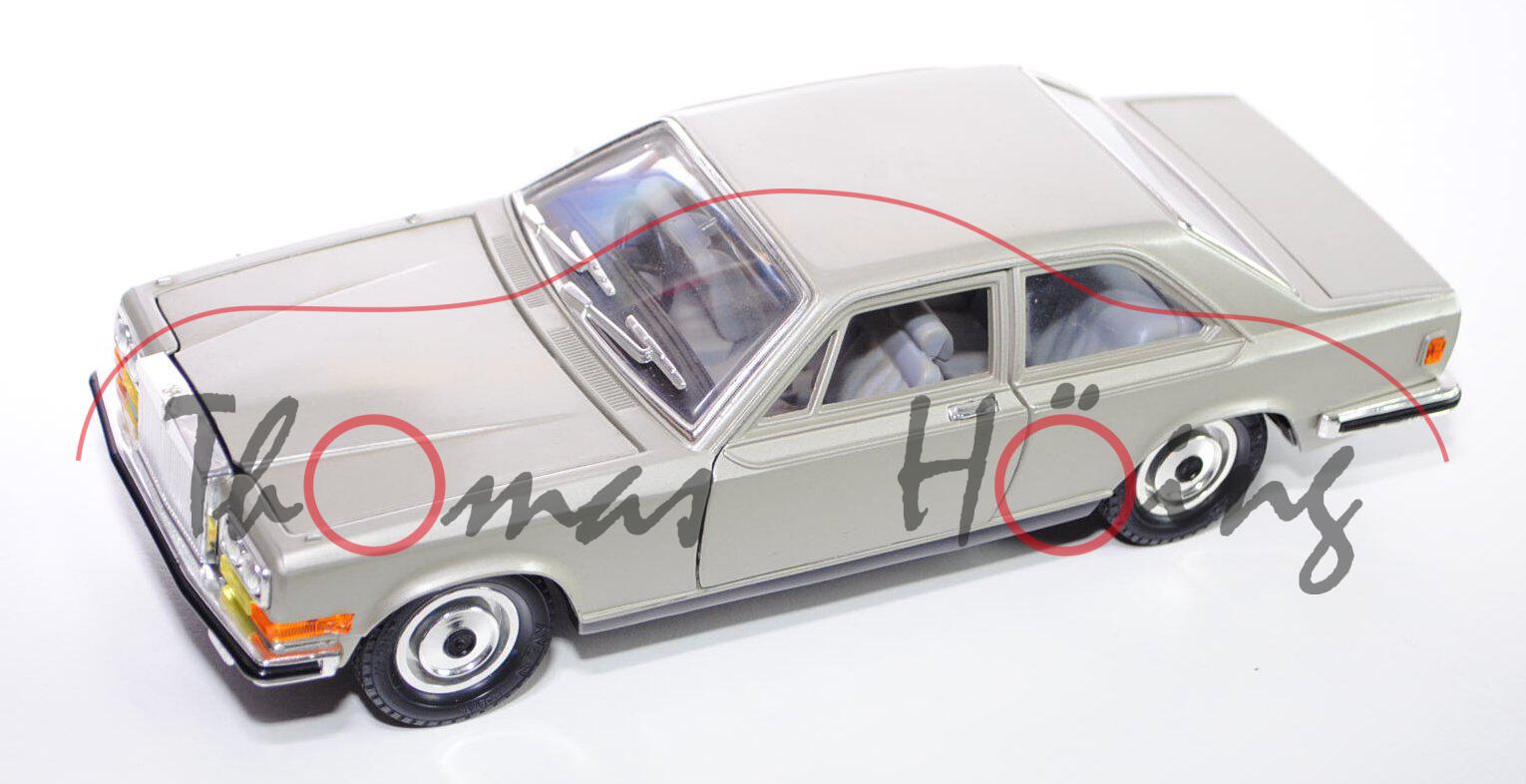 Rolls Royce Camargue, grünsilbermetallic, Türen + Motorhaube + Kofferraum zu öffnen, Bburago, 1:22