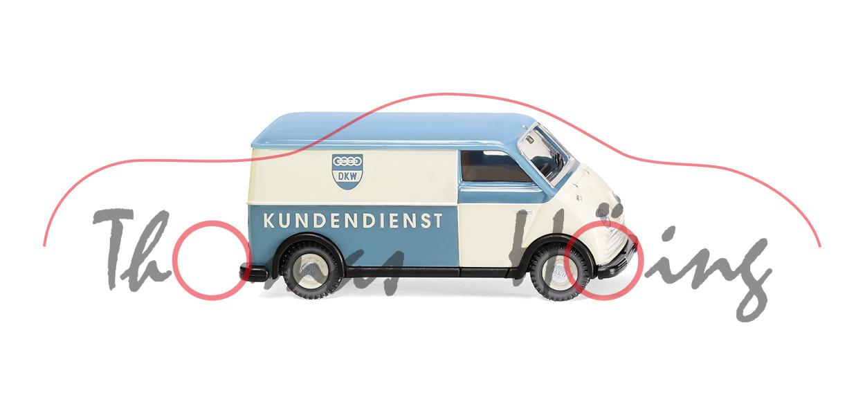 DKW-Schnellaster Kastenwagen (Typ 3,Mod. 55-62), weiß, DKW /  KUNDENDIENST, Wiking, 1:87, mb