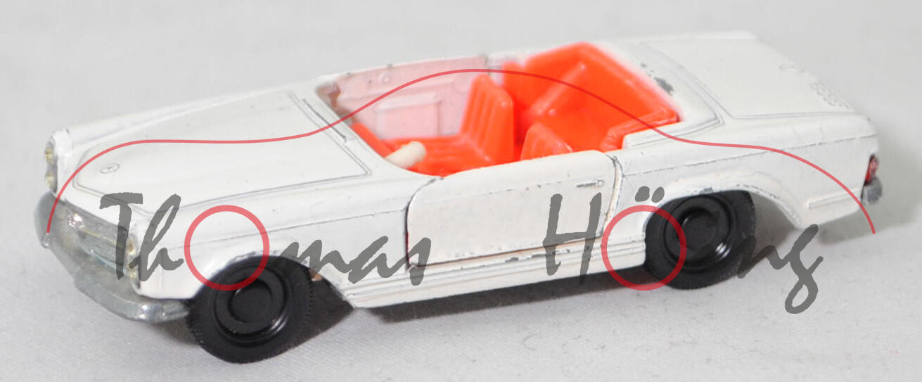 00001 Mercedes-Benz 230 SL Roadster (W 113, Modell 1963-1964), hell-reinweiß, innen hell-blutorange, Lenkrad weg, Verglasung weg, R1, SIKU, 1:60, sc