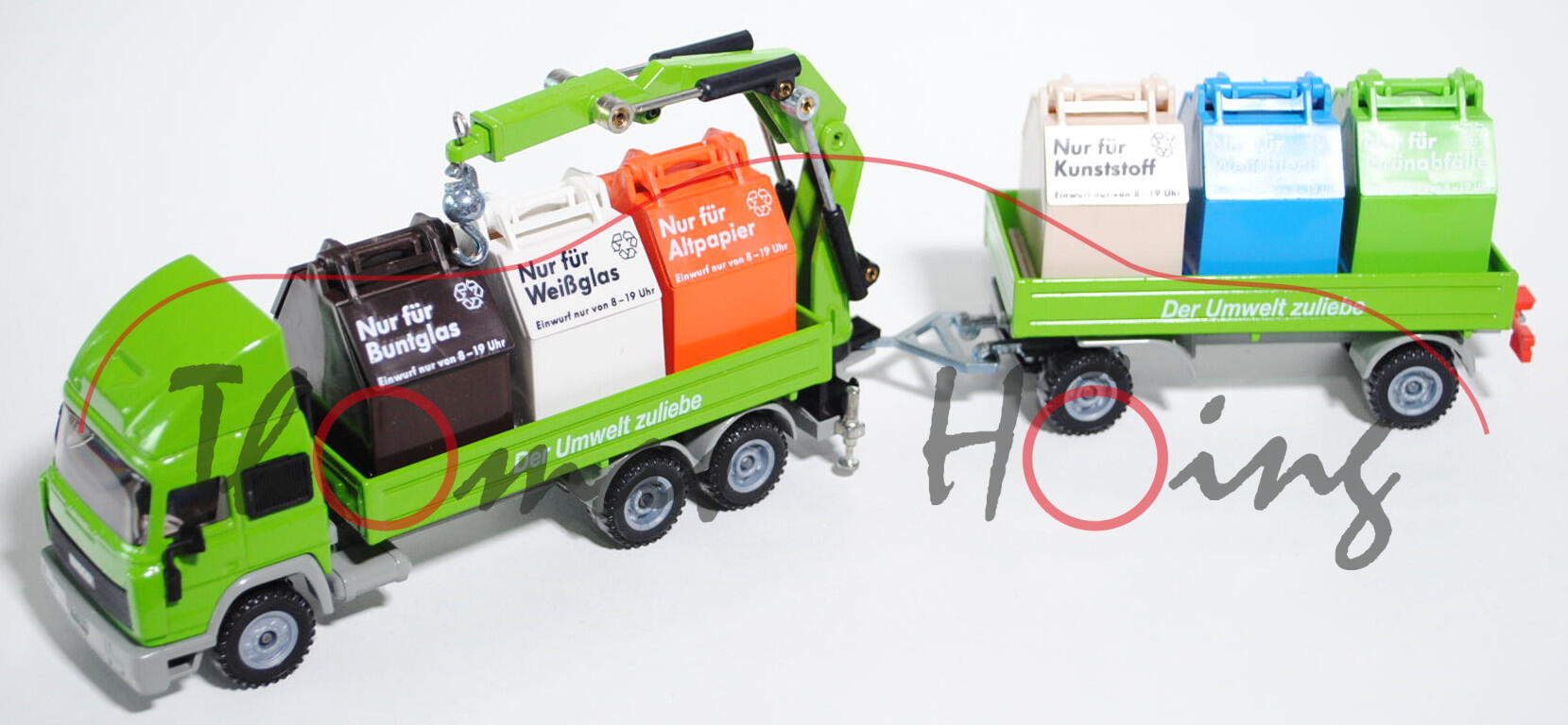 00001 Iveco TurboStar Recycling-Zug, grün/grau, Der Umwelt zuliebe, Druck Altglaus weiß, L14a