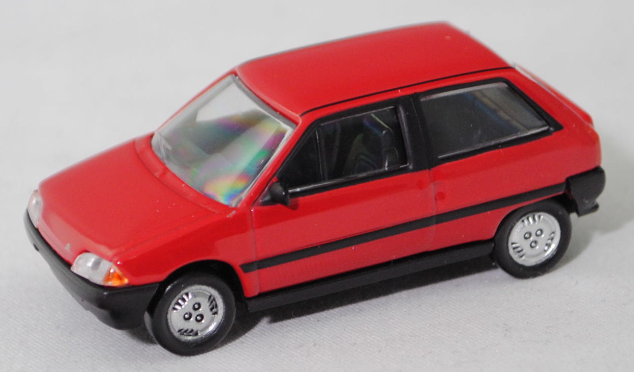 Citroen AX 14 TRS (1. Generation, Baureihe AX, ZA, Vorfacelift, Modell 1986-1991, Baujahr 1986), wein-rot, Norev, 1:64, Werbeschachtel