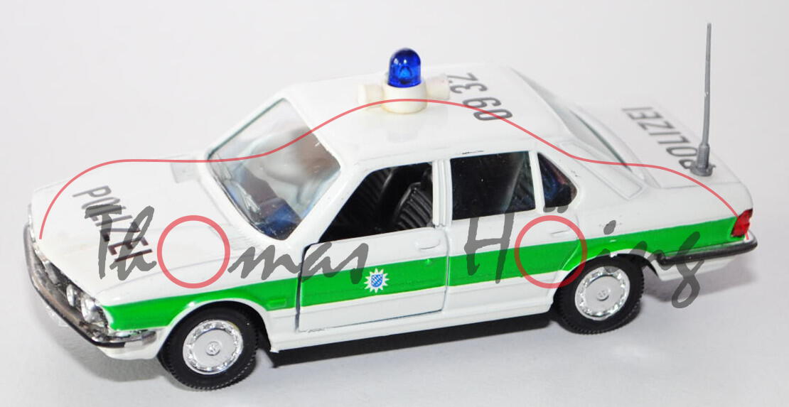 BMW 528i (Typ E28) Polizei Bayern, Modell 1981-1984, reinweiß/gelbgrün, POLIZEI / 09 32, Türen + Hec