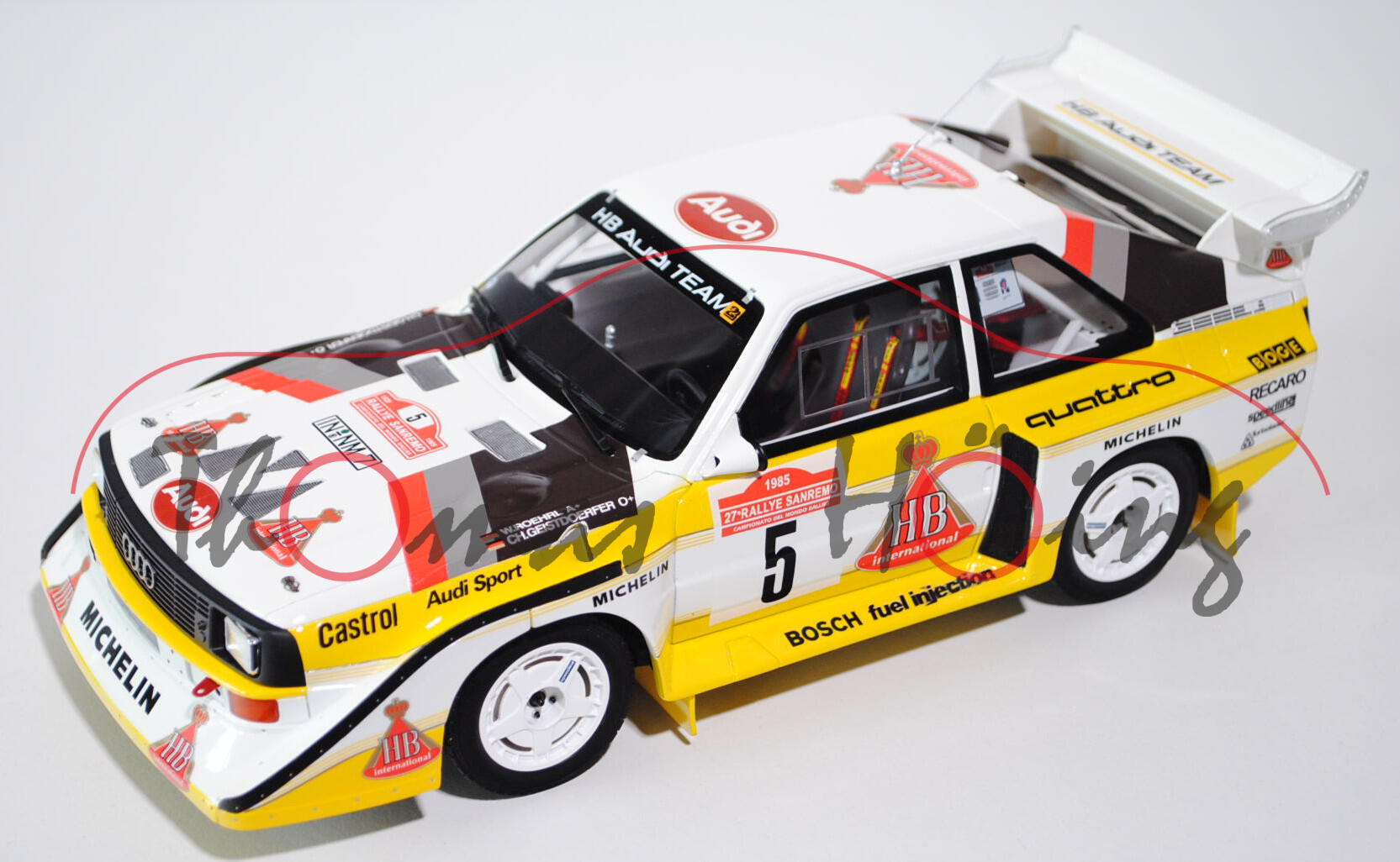 HB Audi Sport Quattro S1 E2 Gruppe B (Typ 85Q), Modell 1984-1986, reinweiß/zinkgelb, 27. Rallye San 