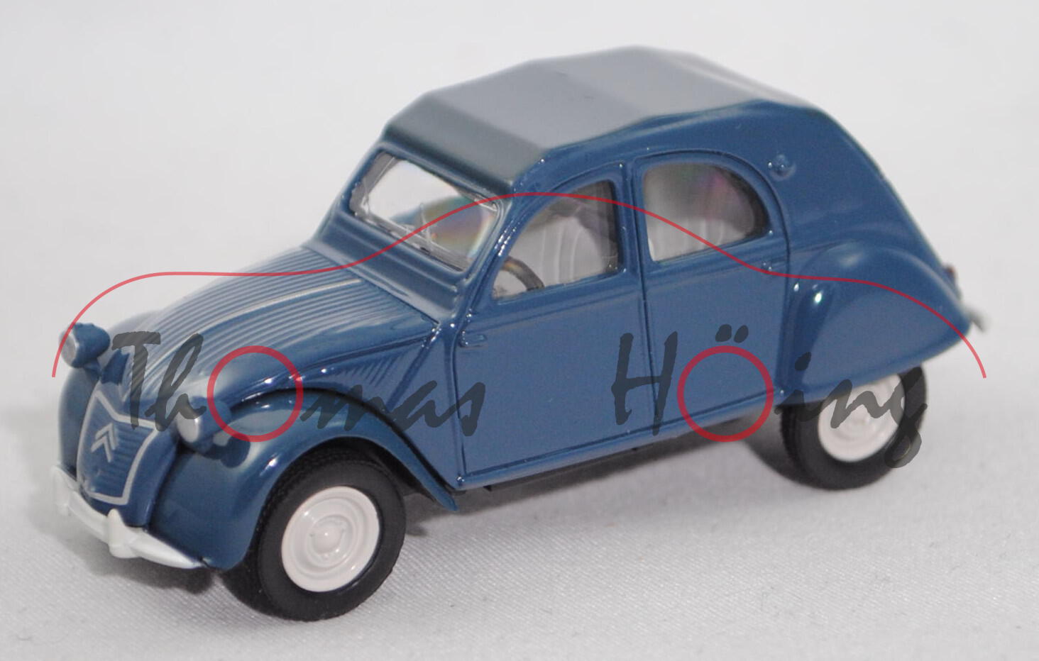 Citroen 2CV (Modell 1955-1960), dunkel-azurblau, Felgen grauweiß, 1:54, Norev MULTIGAM CLASSIC, mb